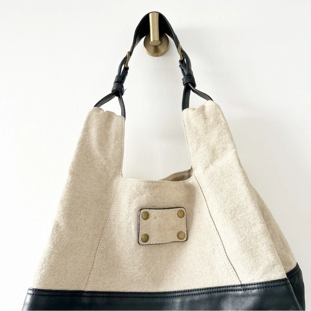 Vintage Ann Taylor Large Oversized Leather and Canvas Shoulder Bag